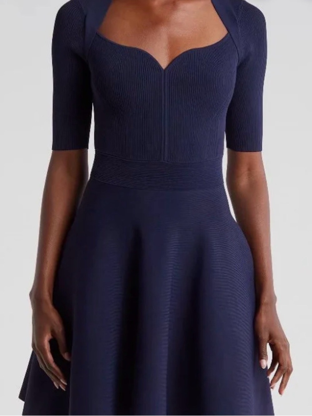 Ted Baker Navy Ribbed Sweetheart Midi Dress